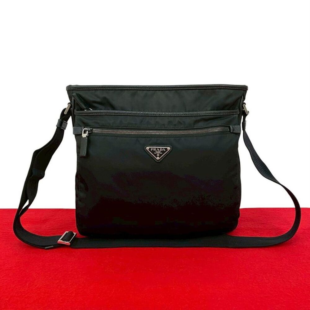 Prada Triangle Logo Nylon Saffiano Leather Shoulder Bag